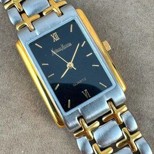 NEIMAN MARCUS Silver & Gold-Tone 8 Inch Art Deco Styled Tank Watch